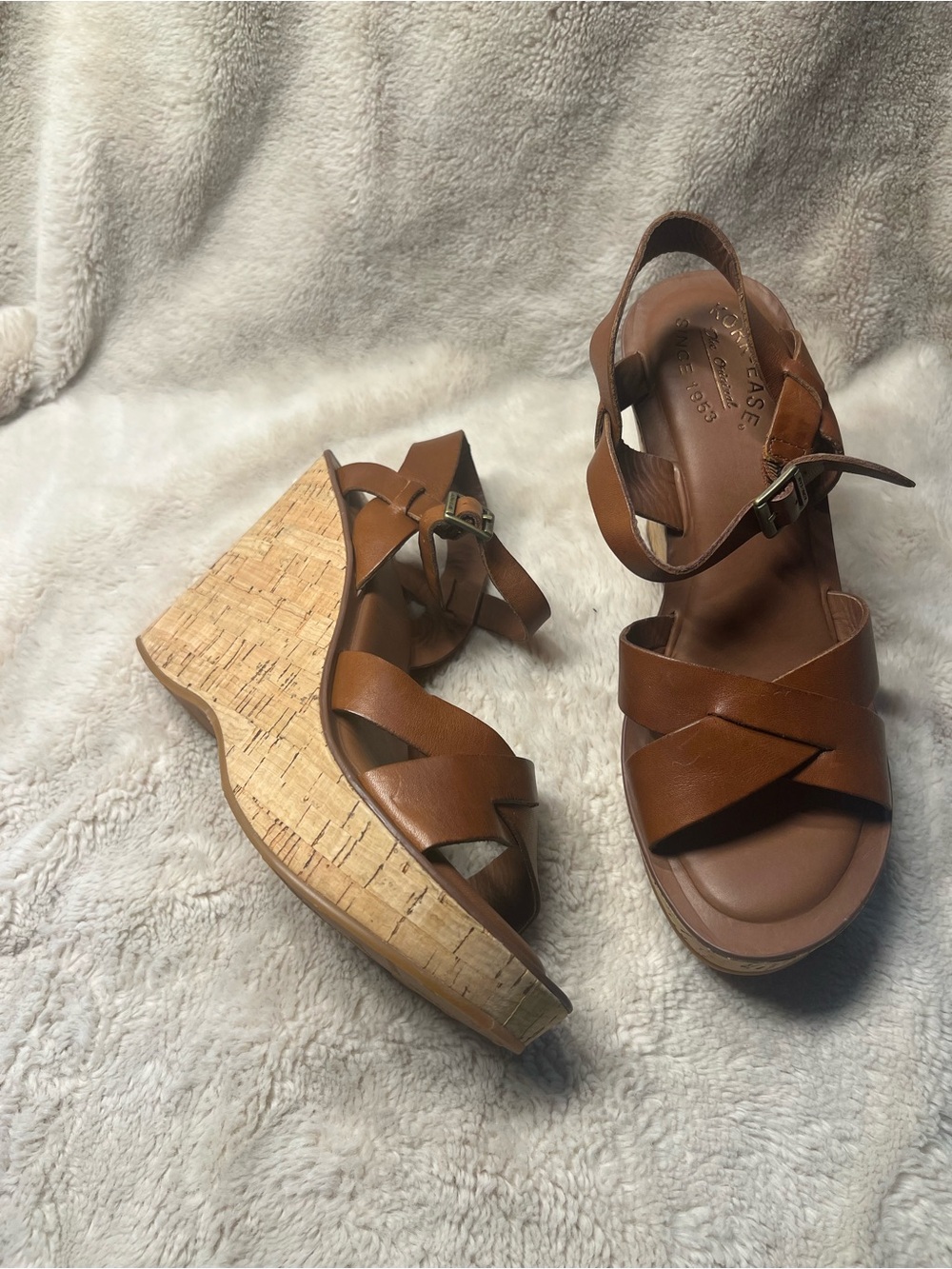 Kork-Ease brown leather platform wedge sandals size 9